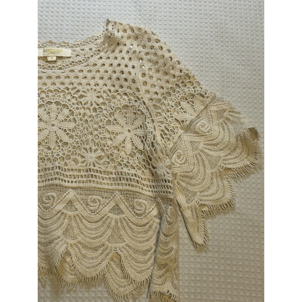 Rebellion Again Crochet - Women's Small Top Sleeveless Shirt Festival Boho Cream - Picture 6 of 14